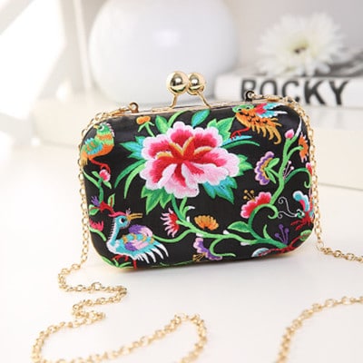 Women's Colorful Floral Embroidery Clutch
