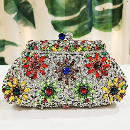 Women's Colorful Crystal Patterned Evening Clutch - Wnkrs