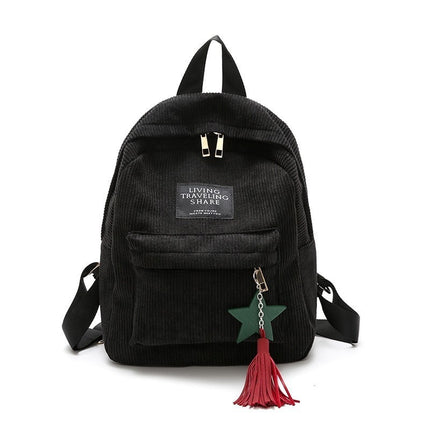 Women's Corduroy Backpack with Tassel - Wnkrs