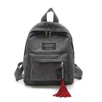 Women's Corduroy Backpack with Tassel - Wnkrs