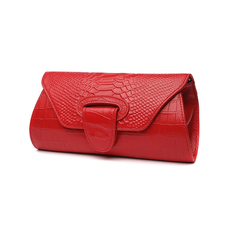 Women's Genuine Leather Clutch Bag with Crocodile Pattern