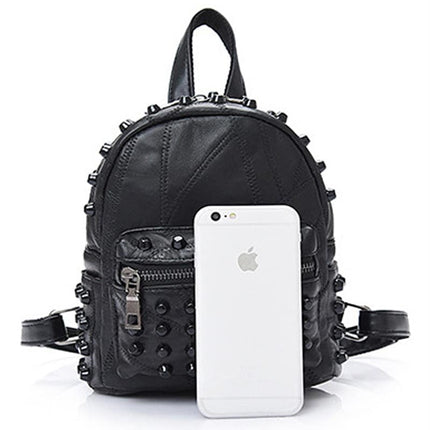 Women's Black Rivet Leather Backpack - Wnkrs