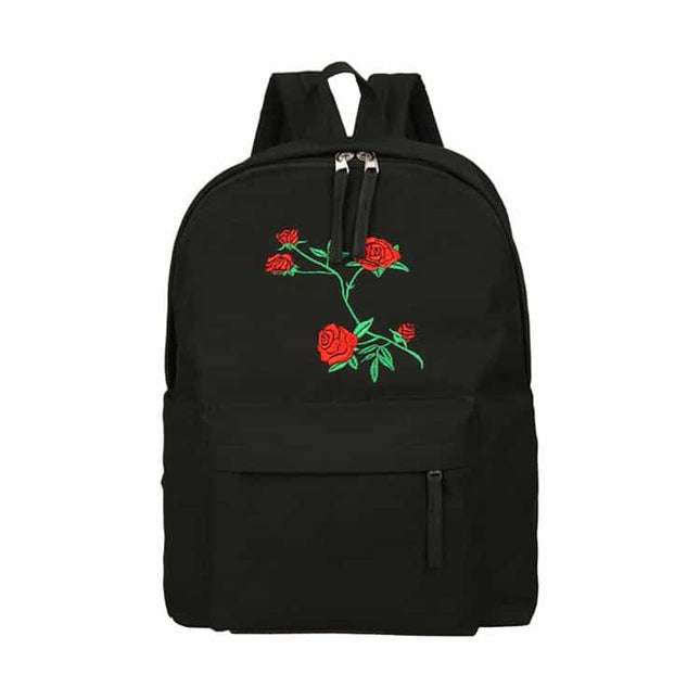Women's Rose Embroidered Canvas Backpack - Wnkrs