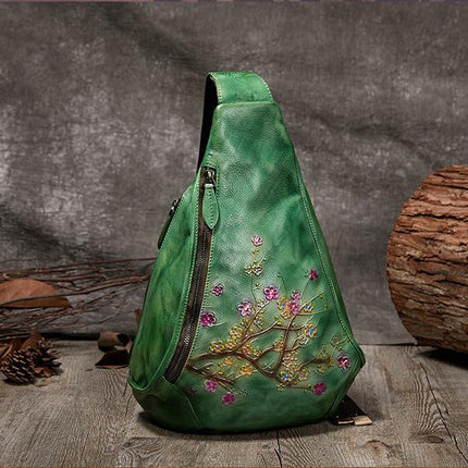 Women's Flower Embossed Leather Backpack - Wnkrs