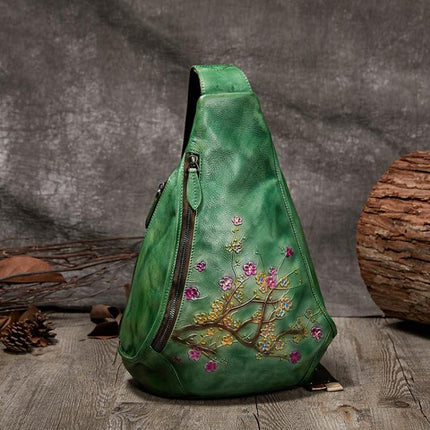 Women's Flower Embossed Leather Backpack - Wnkrs
