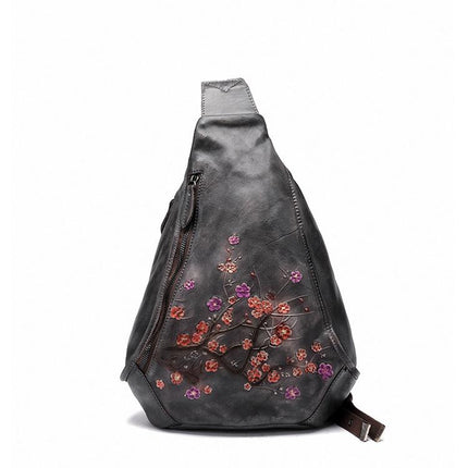 Women's Flower Embossed Leather Backpack - Wnkrs