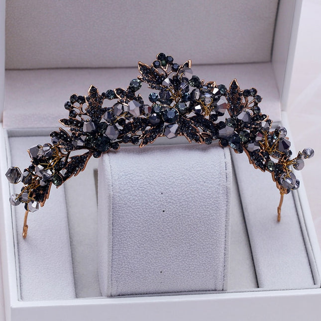 Black Rhinestone Design Gold Tiara - wnkrs