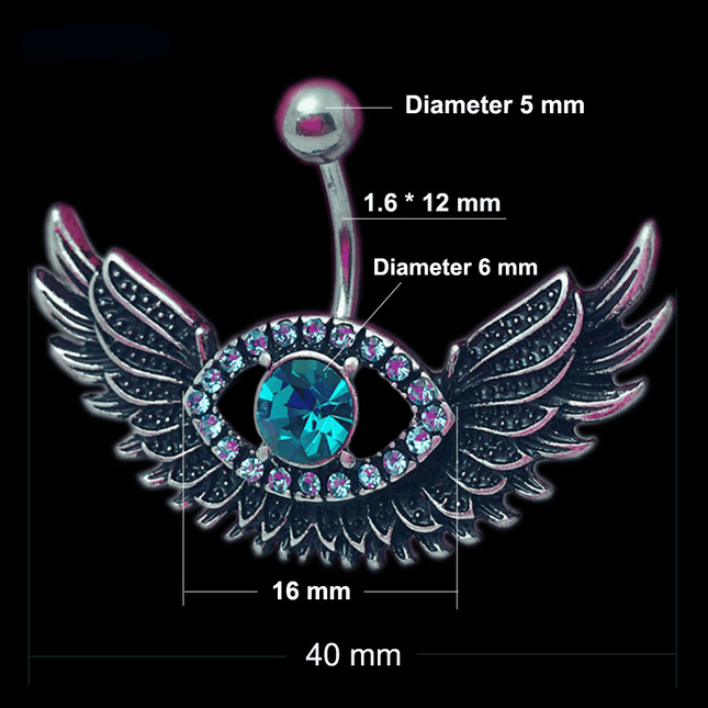 Angel Wing Design Belly Piercing with Crystal - wnkrs