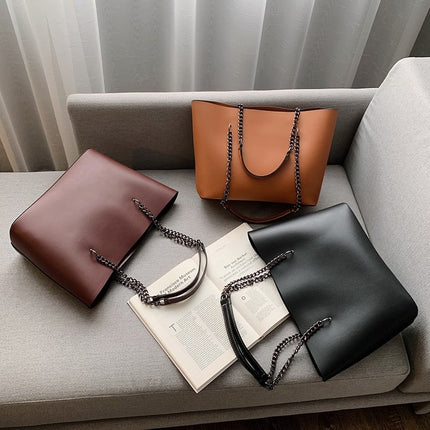 Women's Simple Tote Bag with Chain Handles - Wnkrs