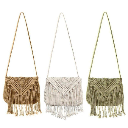 Women's Fringe Datail Woven Rattan Handbag - Wnkrs