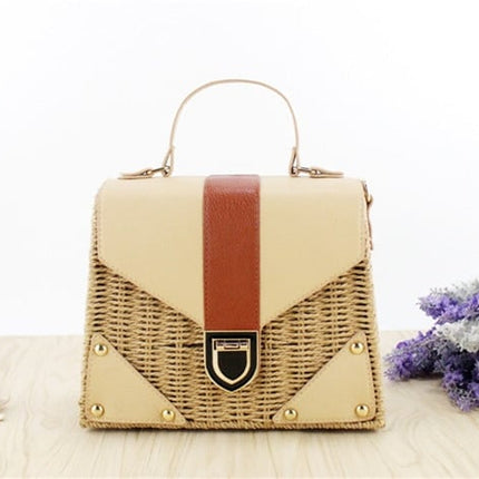 Women's Straw and Eco Leather Retro Handbag - Wnkrs