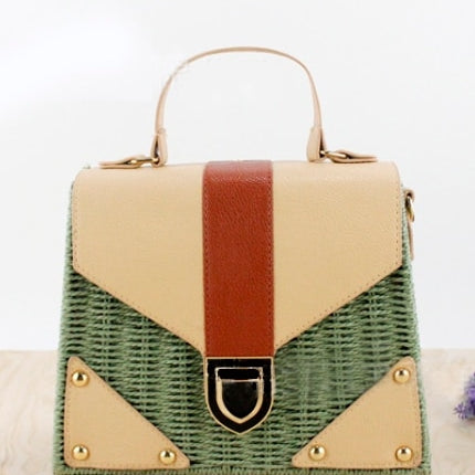 Women's Straw and Eco Leather Retro Handbag - Wnkrs