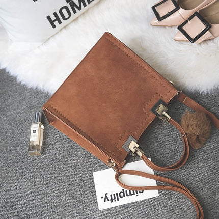 Women's Suede Leather Handbag with Fur Ball - Wnkrs