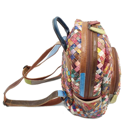 Luxury Multicolor Braided Genuine Leather Women's Backpack - Wnkrs