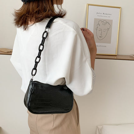 Women's Crocodile Patterned Chain Mini Baguette Bag - Wnkrs