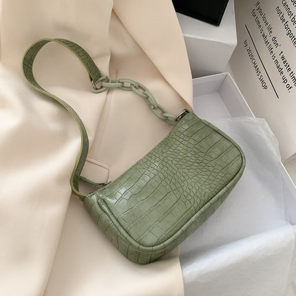 Women's Crocodile Patterned Chain Mini Baguette Bag - Wnkrs