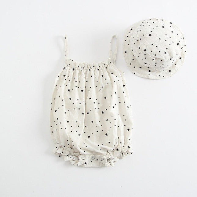 Stars Printed Baby Girl's Sleeveless Dress with Matching Hat