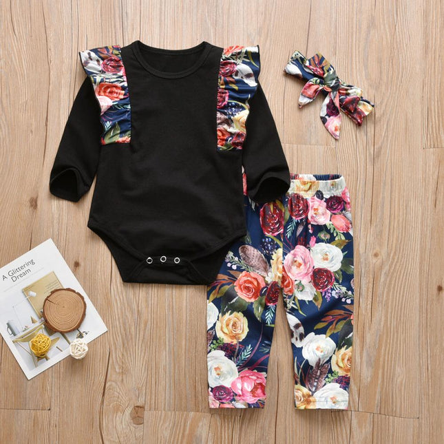 Baby Girl's Floral Print Romper and Pants 2 Pcs Set