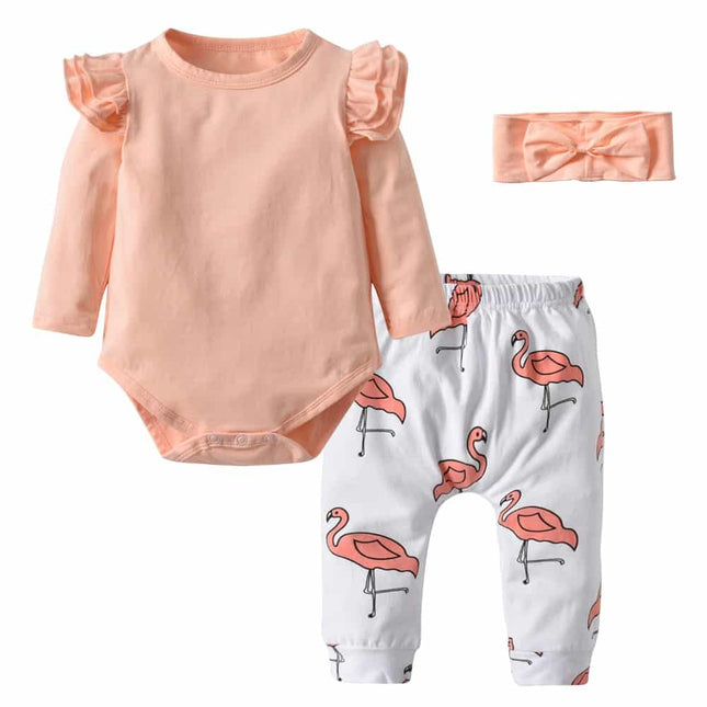 Baby Girl's Flamingo Romper, Pants and Headband 3 Pcs Set - Wnkrs
