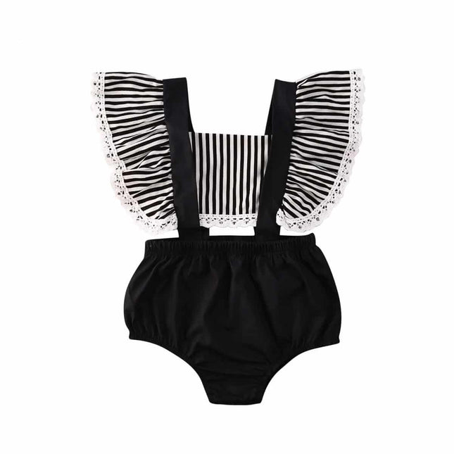 Baby Girl's Black Striped Patchwork Sleeveless Romper - Wnkrs