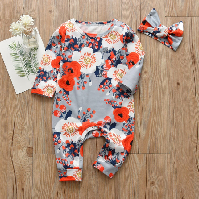 Baby Girl's Floral Print Romper and Headband Set