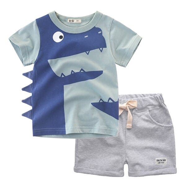 Boy's Cartoon Dinosaur T-Shirt with Shorts Set