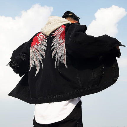Men's Denim Jacket with Wings Embroidery - Wnkrs