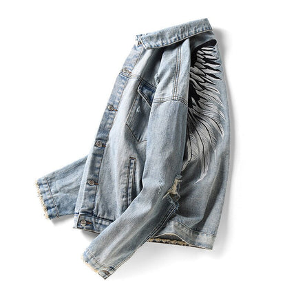 Men's Denim Jacket with Wings Embroidery - Wnkrs