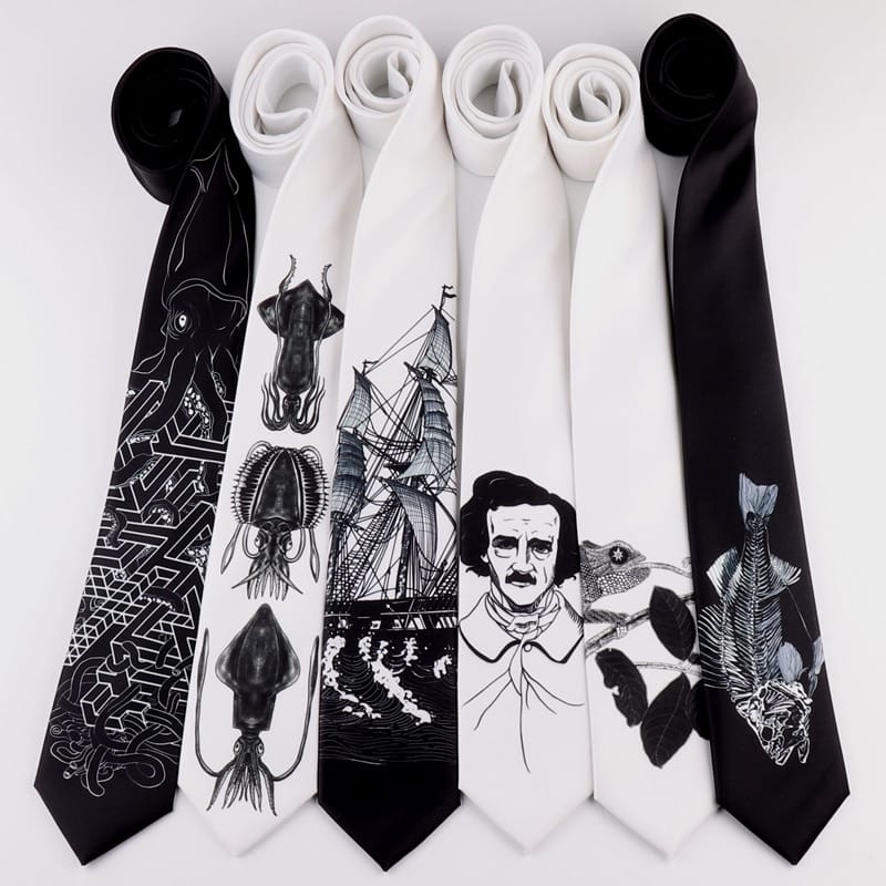 Men's Black and White Graphic Neck Tie
