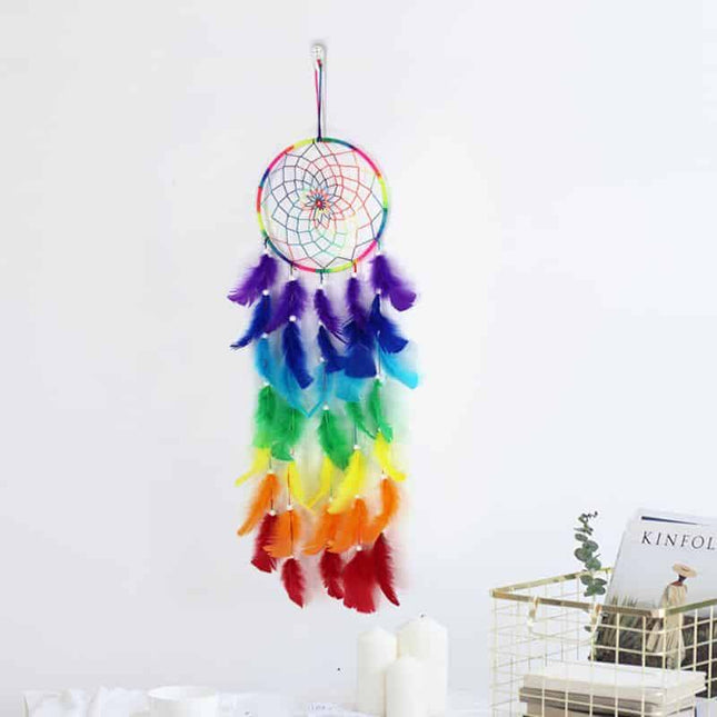 Handmade Rainbow Feather Hanging Dream Catcher - wnkrs