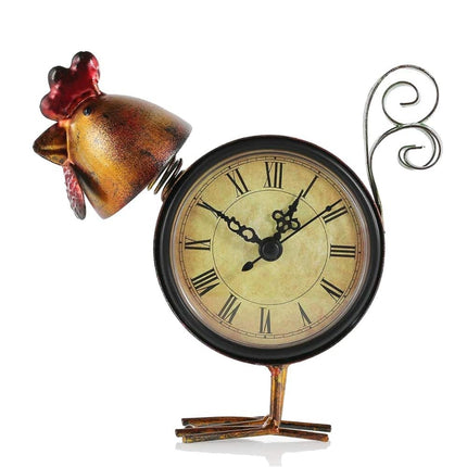 Antique Style Rooster Shaped Iron Table Clock - wnkrs