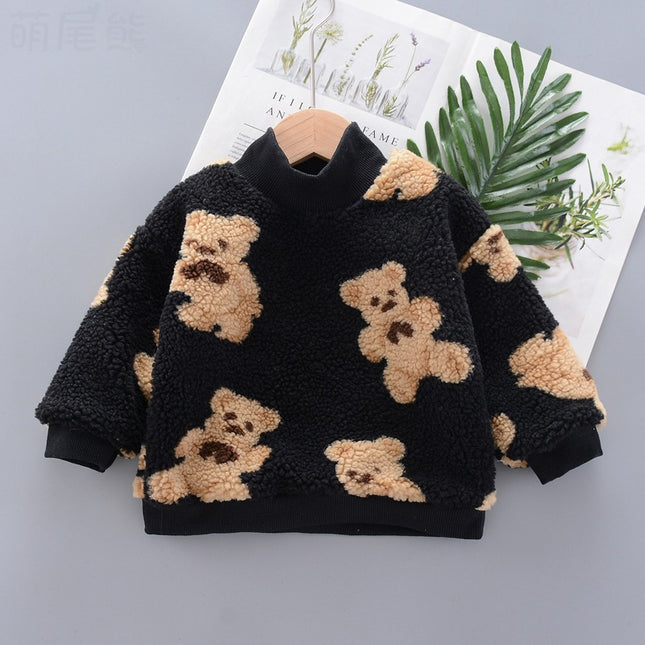Warm Thickened Flannel Bear Patterned Top for Kids