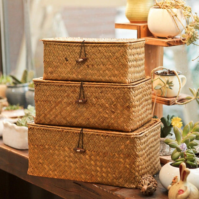 Woven Seagrass Storage Box with Lid