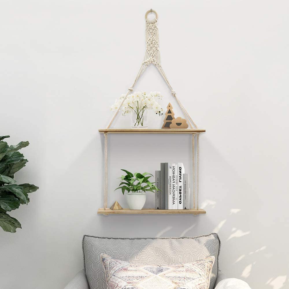 2-Tier Hanging Macrame Shelf