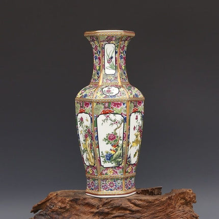 Antique Style Hexagonal Porcelain Vase - Wnkrs