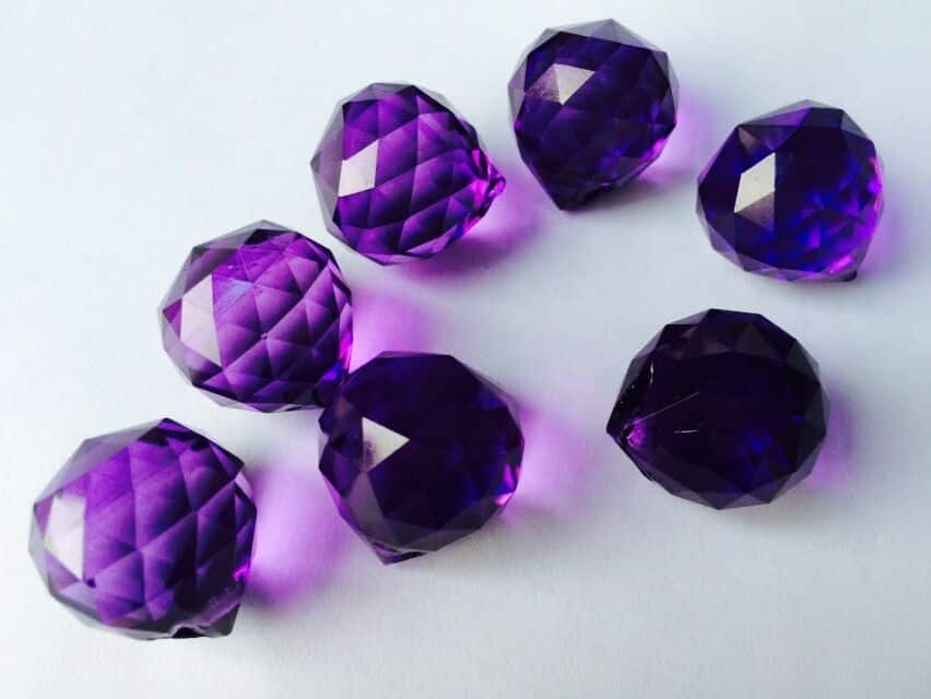 Purple Faceted Glass Prisms Set