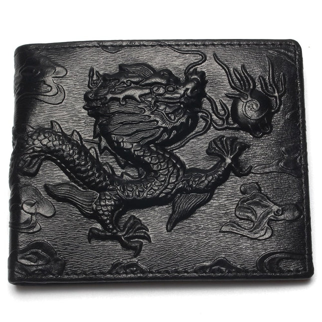 Chinese Dragon Patterned Genuine Leather Men's Wallet