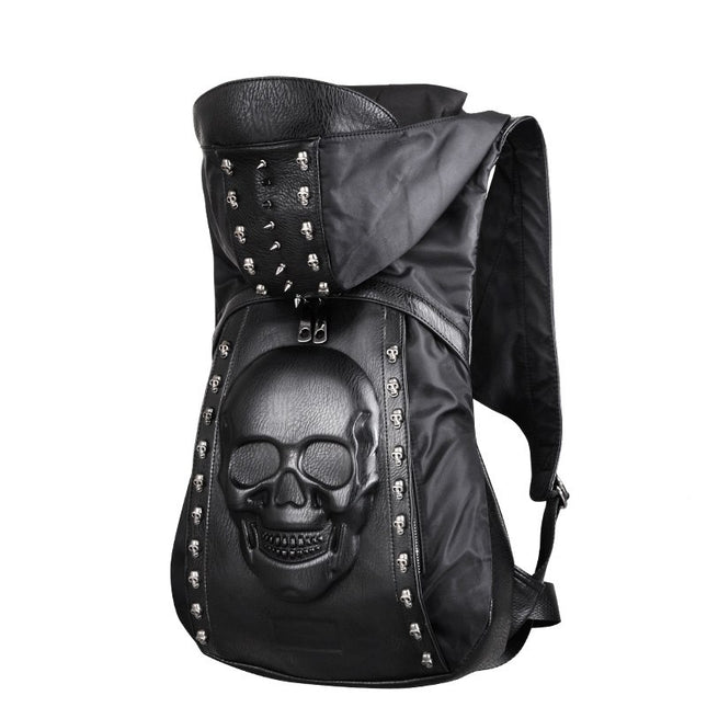 Fashion Skull PU Leather Backpack with Hood - Wnkrs