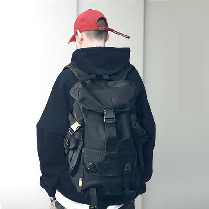 Street Style Men's Black Backpack with Buckles - Wnkrs