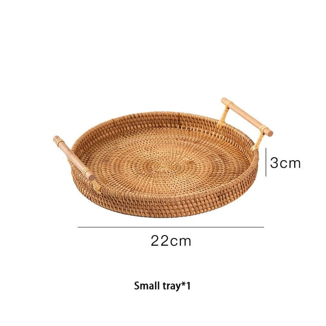 Woven Rattan Tray with Wooden Handles - wnkrs