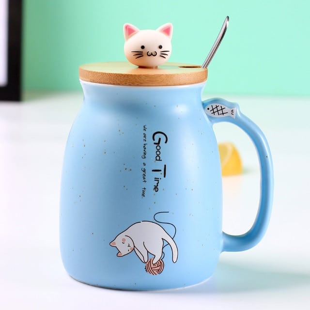 Cartoon Cat Coffee Mug with Lid - Wnkrs