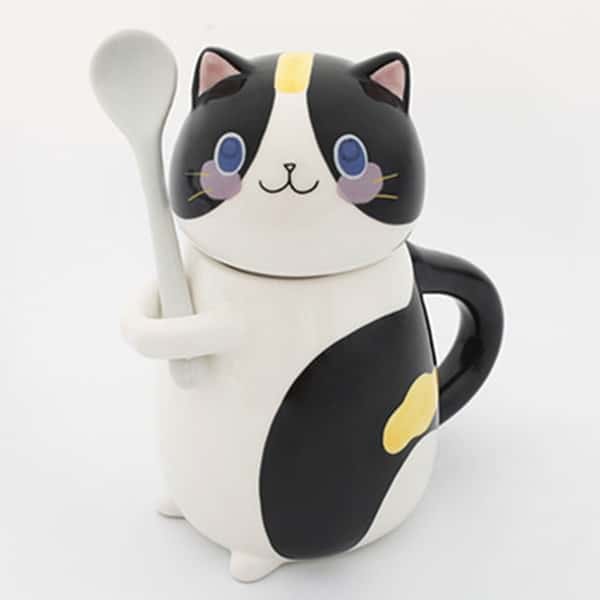 Cute Cat Shaped Ceramic Coffee Mug with Spoon