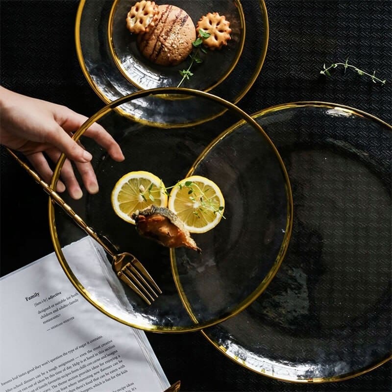 Gold Inlay Edge Glass Plates