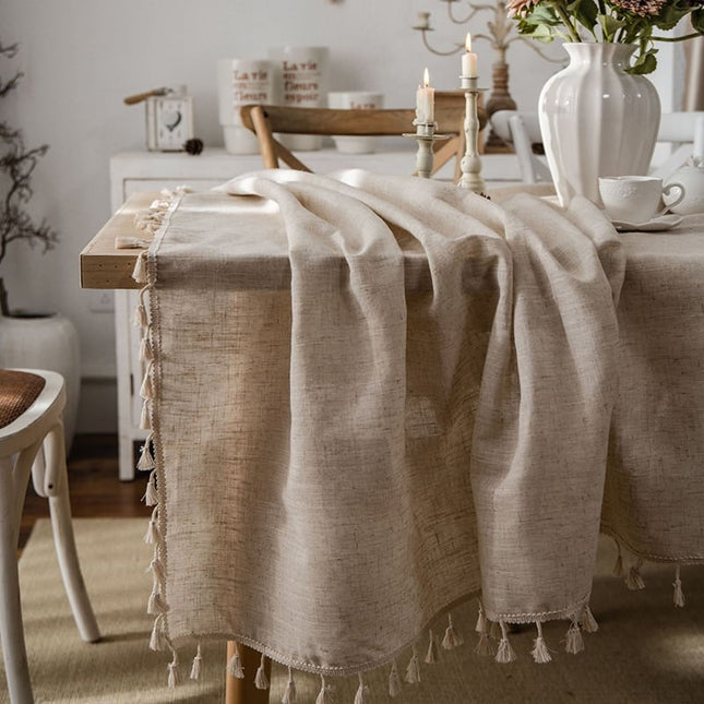 Solid Color Tablecloth with Tassels
