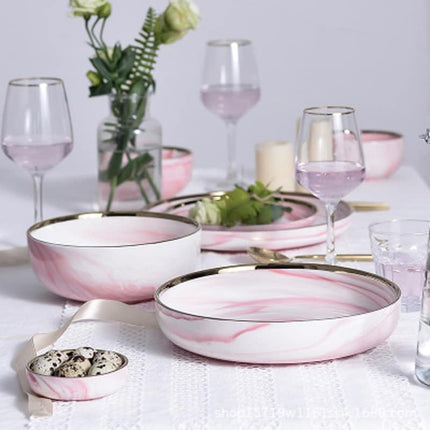 Pink Marbe Designed Porcelain Dinner Plates - Wnkrs