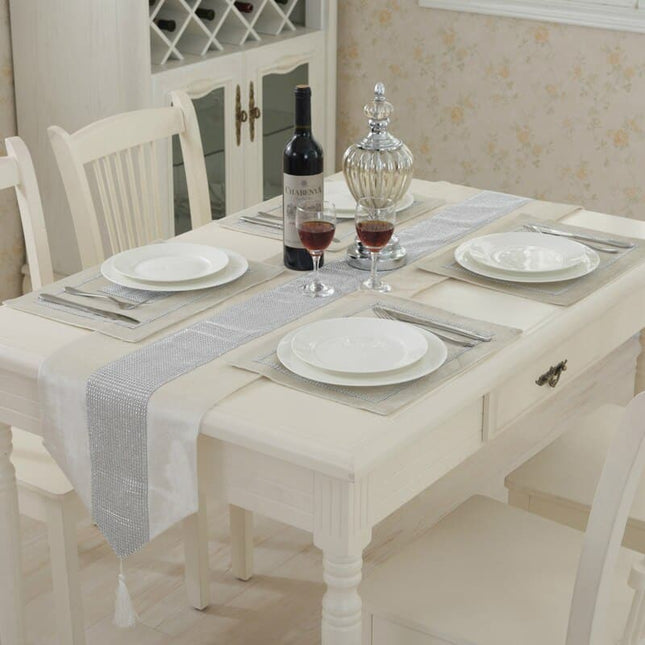 Crystal Trim Table Runner with 4 Pcs Placemats