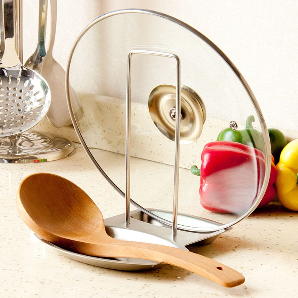 Convenient Durable Stainless Steel Spoon & Lid Holder
