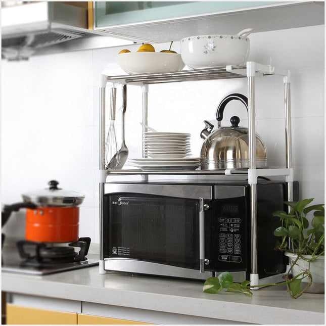 Adjustable Multifunctional Stainless Steel Microwave Oven Shelf Rack - wnkrs