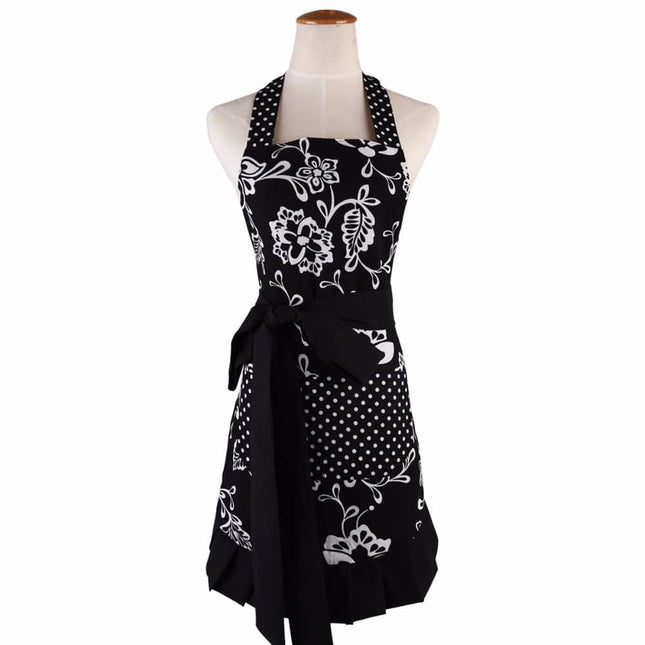 Black Patterned Cotton Apron for Women - wnkrs