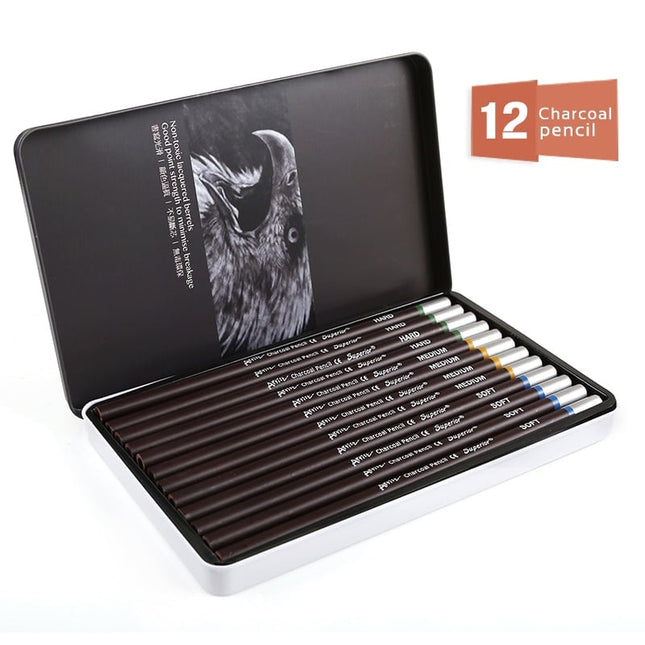 Hard, Medium, Soft Charcoal Pencils 12 Pcs Set - wnkrs